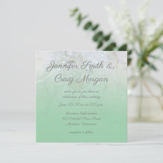 スパークル マーブル ミントグリーン オンブレ 結婚式 招待状 (スタンド正面)