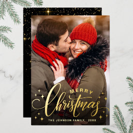 スパークル メリークリスマス フォト グリーティング ゴールド 箔シーズンカード