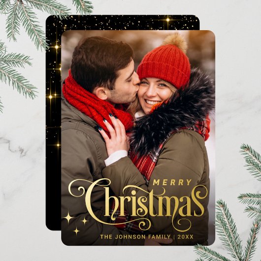 スパークル メリークリスマス フォト グリーティング ゴールド 箔シーズンカード