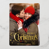 スパークル メリークリスマス フォト グリーティング ゴールド 箔シーズンカード (正面)