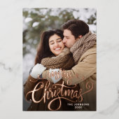 スパークル メリークリスマス フォト グリーティング ローズゴールド 箔シーズンカード (正面)