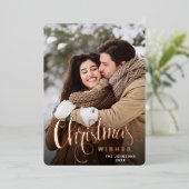 スパークル メリークリスマス フォト グリーティング ローズゴールド 箔シーズンカード (立ち正面)