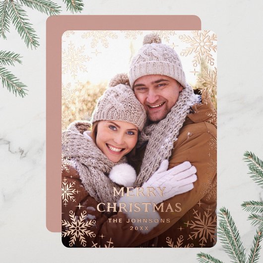 スパークル メリークリスマス フォト グリーティング ローズゴールド 箔シーズンカード