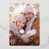 スパークル メリークリスマス フォト グリーティング ローズゴールド 箔シーズンカード (正面)