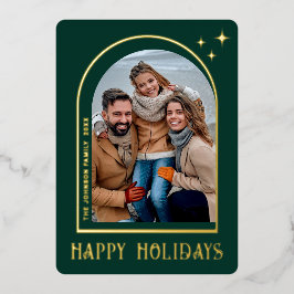 スパークル モダン クリスマス フォト グリーティング ゴールド 箔シーズンカード