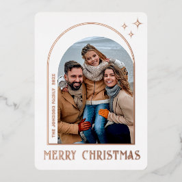 スパークル モダン クリスマス フォト グリーティング ローズゴールド 箔シーズンカード