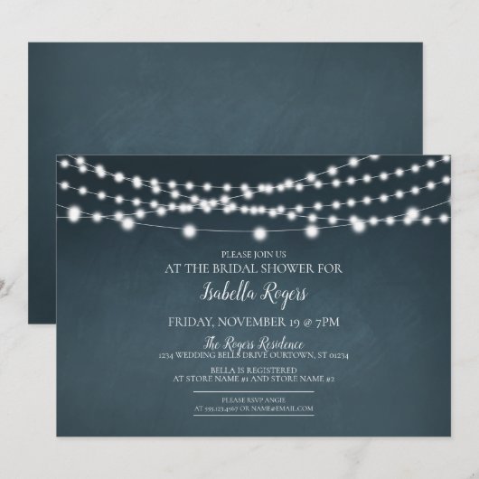 スパークル ライト ブライダル シャワー 招待状 (正面/裏面)