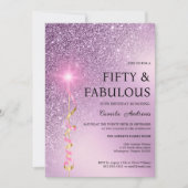 スパークル ラベンダー グラデーション グリッター 50歳の誕生日 招待状 (正面)