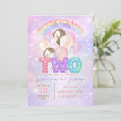 スパークル レインボー グリッター バルーン 2歳の誕生日 招待状 (スタンド正面)