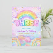 スパークル レインボー 3歳 誕生日パーティー 招待状 (スタンド正面)