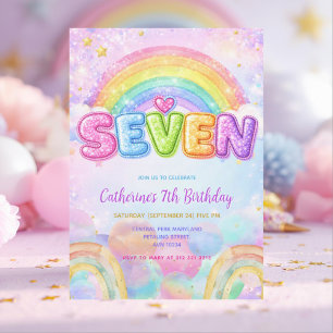 スパークル レインボー 7歳の誕生日パーティー 招待状
