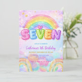 スパークル レインボー 7歳の誕生日パーティー 招待状 (スタンド正面)