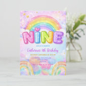 スパークル レインボー 9歳の誕生日パーティー 招待状 (スタンド正面)
