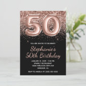 スパークル ローズゴールド ギター ブラック ナンバー50 誕生日 招待状 (スタンド正面)