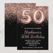 スパークル ローズゴールド ギター ブラック ナンバー50 誕生日 招待状 (正面/裏面)