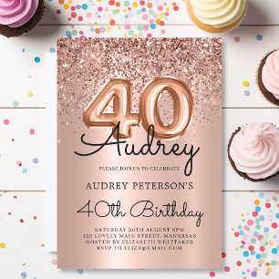 スパークル ローズゴールド グリッター バルーン 40歳の誕生日 招待状