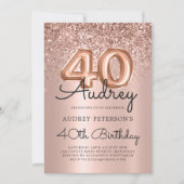 スパークル ローズゴールド グリッター バルーン 40歳の誕生日 招待状 (正面)