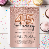 スパークル ローズゴールド グリッター バルーン 45歳の誕生日 招待状