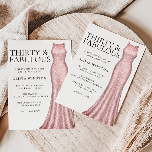 スパークル ローズゴールド ドレス 女性の30歳の誕生日パーティー 招待状