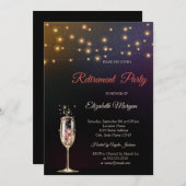 スパークル ワイン グラス ストリング ライト 引退 招待状 (正面/裏面)