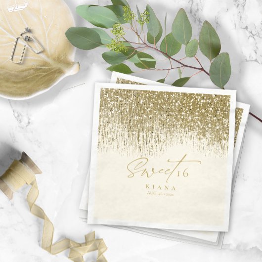 スパークルSweet sixteen金ゴールドID912 スタンダードカクテルナプキン