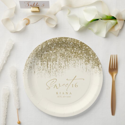 スパークルSweet sixteen金ゴールドID912 ペーパープレート (ウェディング)