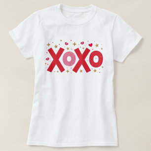 スパークルXOXO愛タイポグラフィハート星に白 Tシャツ