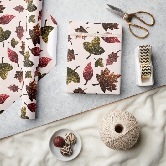 スパーク葉リー秋秋のキラキラ模様 ラッピングペーパー (クラフト)