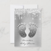 スパーク グリッター ドリップス シルバー グレー ベビー シャワー フット 招待状 (裏面)