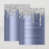 スパーク グリッター ドリップ シルバー ブルー ネイビー ブライダル 16th 招待状 (正面/裏面)