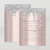 スパーク グリッター ドリップ シルバー ローズ ブライダル スイート 16 招待状 (正面/裏面)