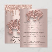 スパーク グリッター ドリップ ローズ ベイビー シャワー エレファント 招待状 (正面/裏面)