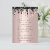 スパーク グリッター ブラック ドリップス ローズ ブライダル シャワー 招待状 (スタンド正面)