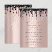 スパーク グリッター ブラック ドリップス ローズ ブライダル シャワー 招待状 (正面/裏面)