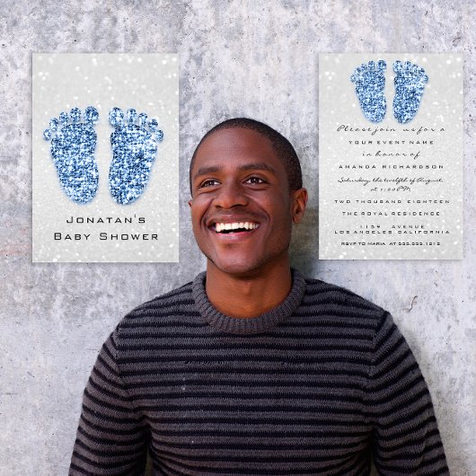 スパーク グリッター ベイビー シャワー フィート ブルー シルバー スパーク 招待状