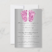 スパーク グリッター ベイビー シャワー フット ピンク シルバー 招待状 (正面)