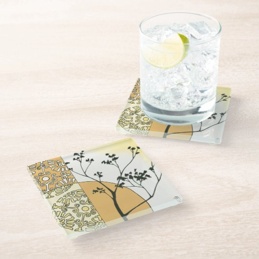 スパースツリーシルエットバイメーガンマイガー ガラスコースター (アングル)