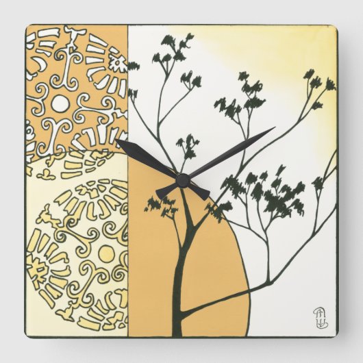 スパースツリーシルエットバイメーガンマイガー スクエア壁時計 (正面)