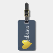 スパーソナライズされたクリプト名金ゴールドグリッターハートネイビー ラゲッジタグ (正面縦)