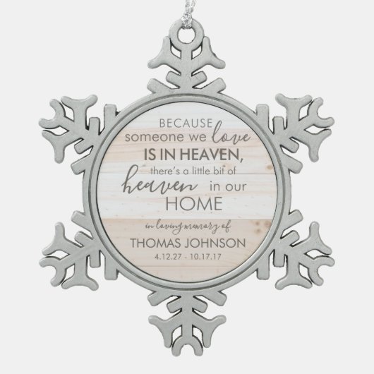 スパーソナライズされたノーフレーク天国オーナメント スノーフレークピューターオーナメント (正面)