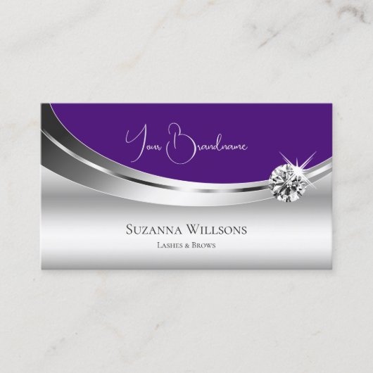 スパーッエレガントク王室のダイヤモンド付きシルバーパープル 名刺 (正面)