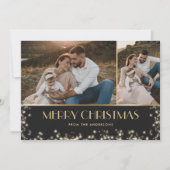 スパーッエレガントク黒金ゴールド格子写真クリスマス シーズンカード (正面)