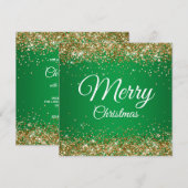 スパーッフェイクク金ゴールドグリッタークリスマスグリーン 招待状 (正面/裏面)