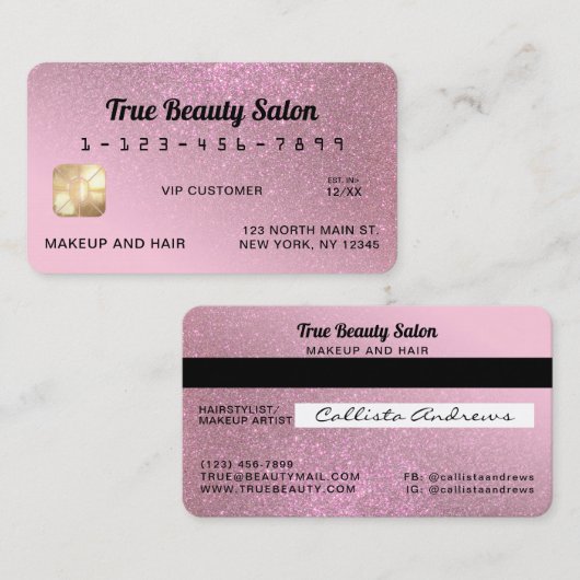 スパーッユニーククバラピンクグリッタークレジットカード 名刺 (正面/裏面)