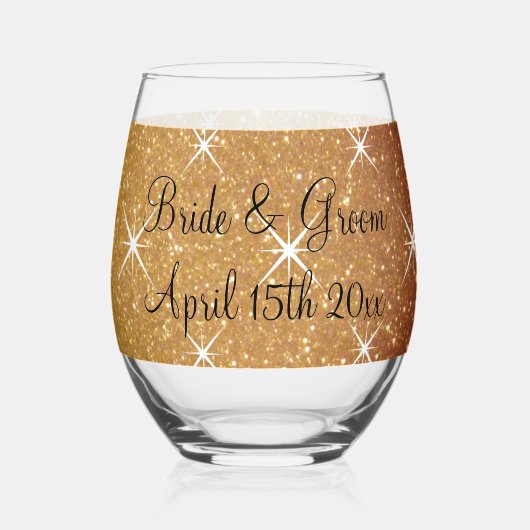 スパーファンシークリー金ゴールドグリッターグラム結婚ズカスタム ステムなしワイングラス (裏面)