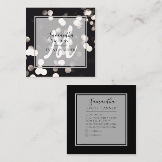 スパーモダンクルブラック&ホワイトイベントプランナースクアール スクエア名刺 (正面/裏面)