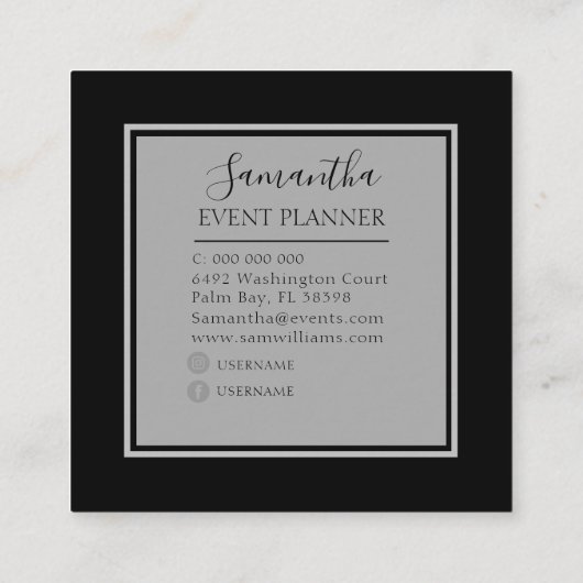 スパーモダンクルブラック&ホワイトイベントプランナースクアール スクエア名刺 (裏面)