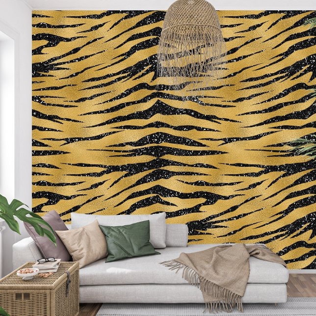 スパー王室のクル黒と金のティガープリント 壁紙 (Royal French Sparkle black and golden tigger print Wallpaper)