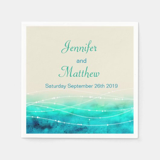 スパー絵を描クル海アクアブルークリーム紙ナプキン スタンダードカクテルナプキン (正面)