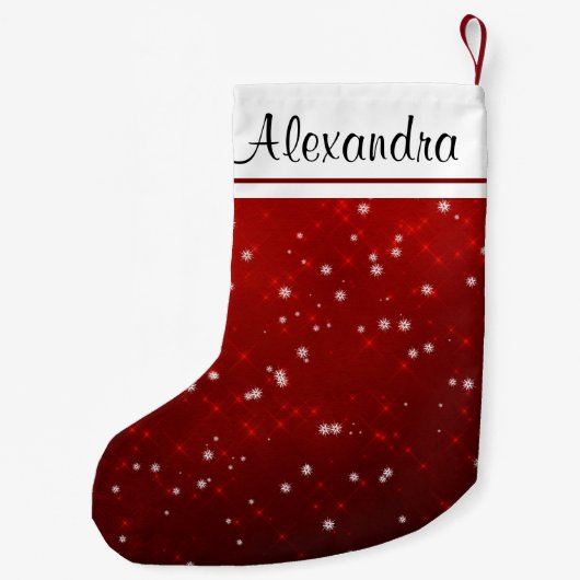 スパー赤と白クル雪片クリスマスモノグラム スモールクリスマスストッキング (裏面)